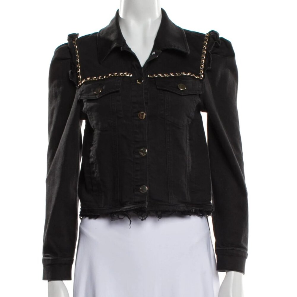 Generation Love - Gabby Black Denim Jacket Gold Chain Puff Sleeve - Size Medium